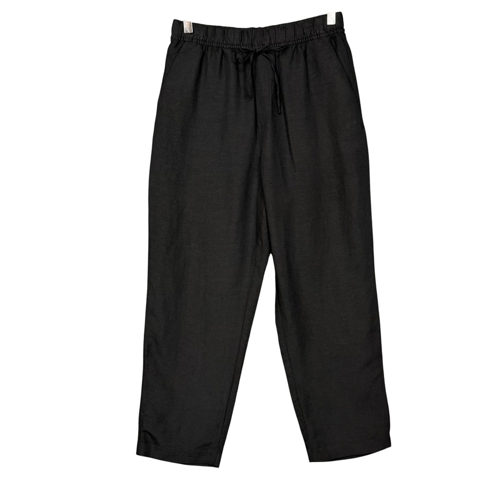 H&M Black Cropped Linen-Blend Drawstring Pants